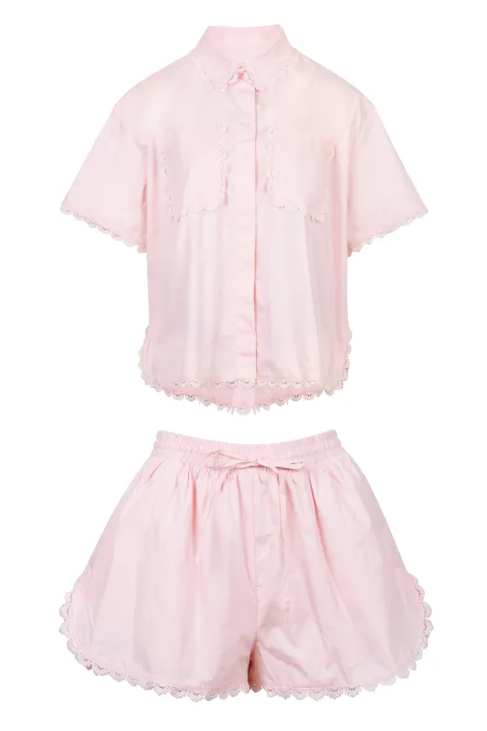 Eve Lace Shirt and Short Set Pink made by MABLE