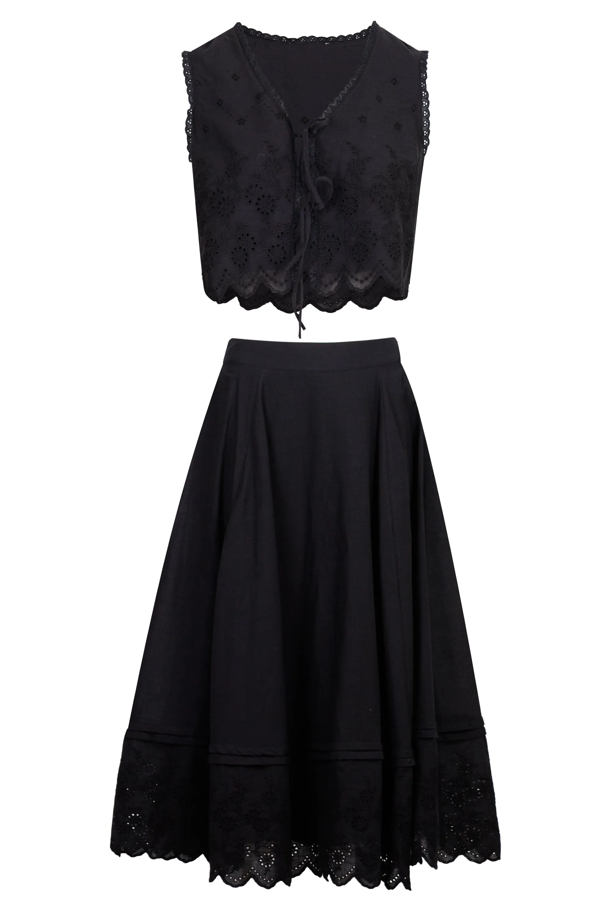 Crop Top Scalloped and Skirt Set Black sold by Sand Dollar