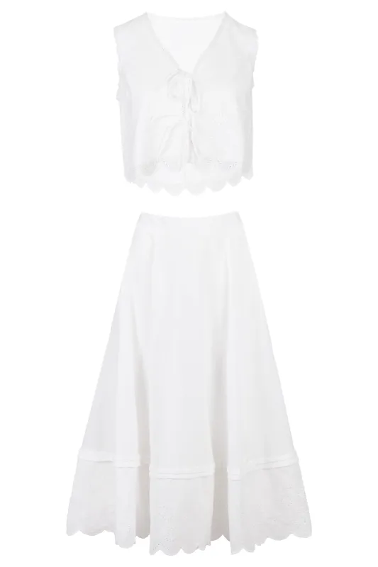 Crop Top Scalloped and Skirt Set Off White made by MABLE