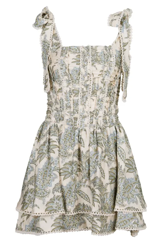 Paisley Corset Mini Dress Cream made by MABLE