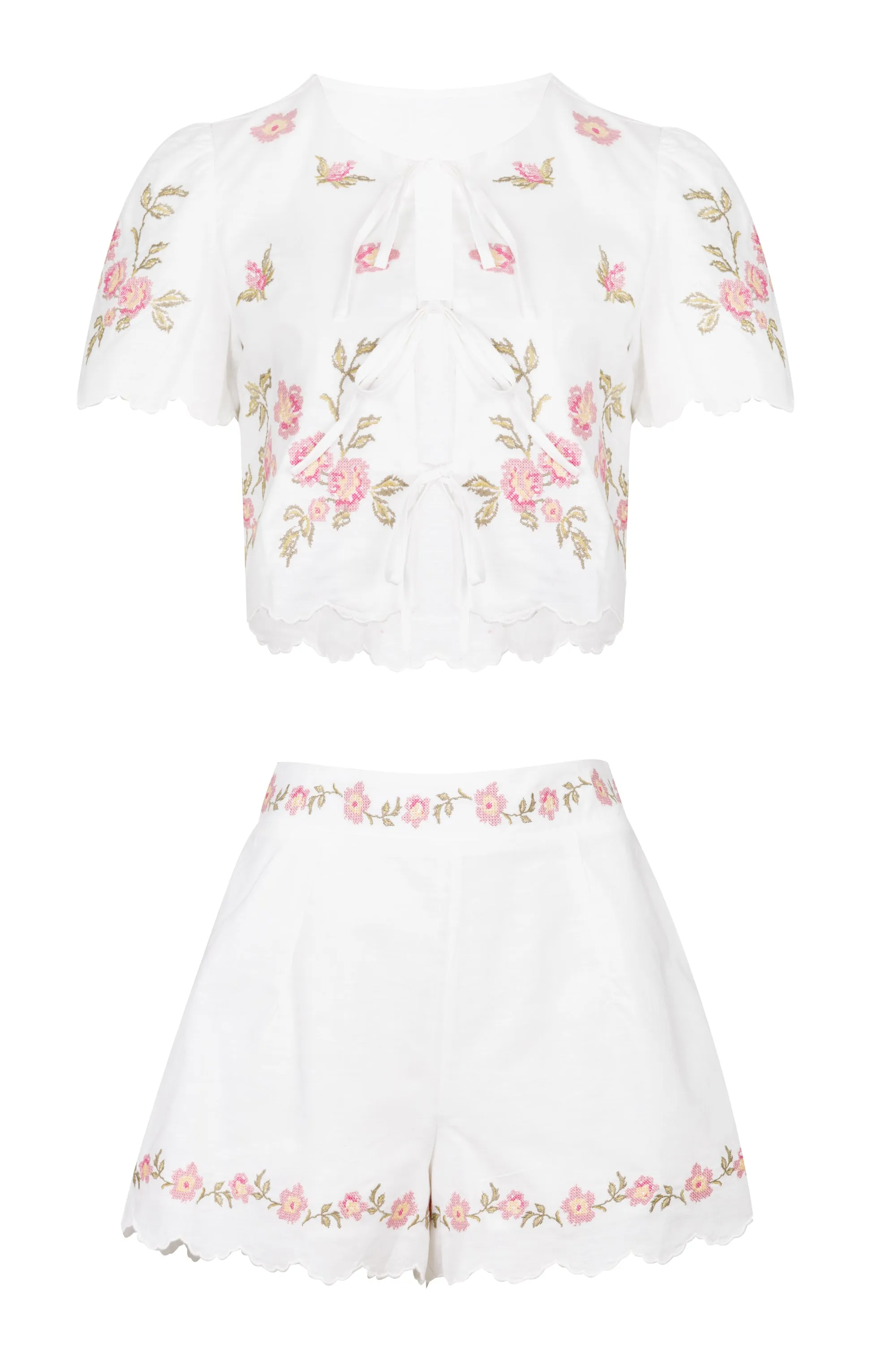 Embroidery Short Sleeve Top and Shorts Set Pink sold by Sand Dollar