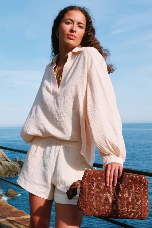 Aline Pouch with Tufting Embroidery Brown made by MC2 Saint Barth