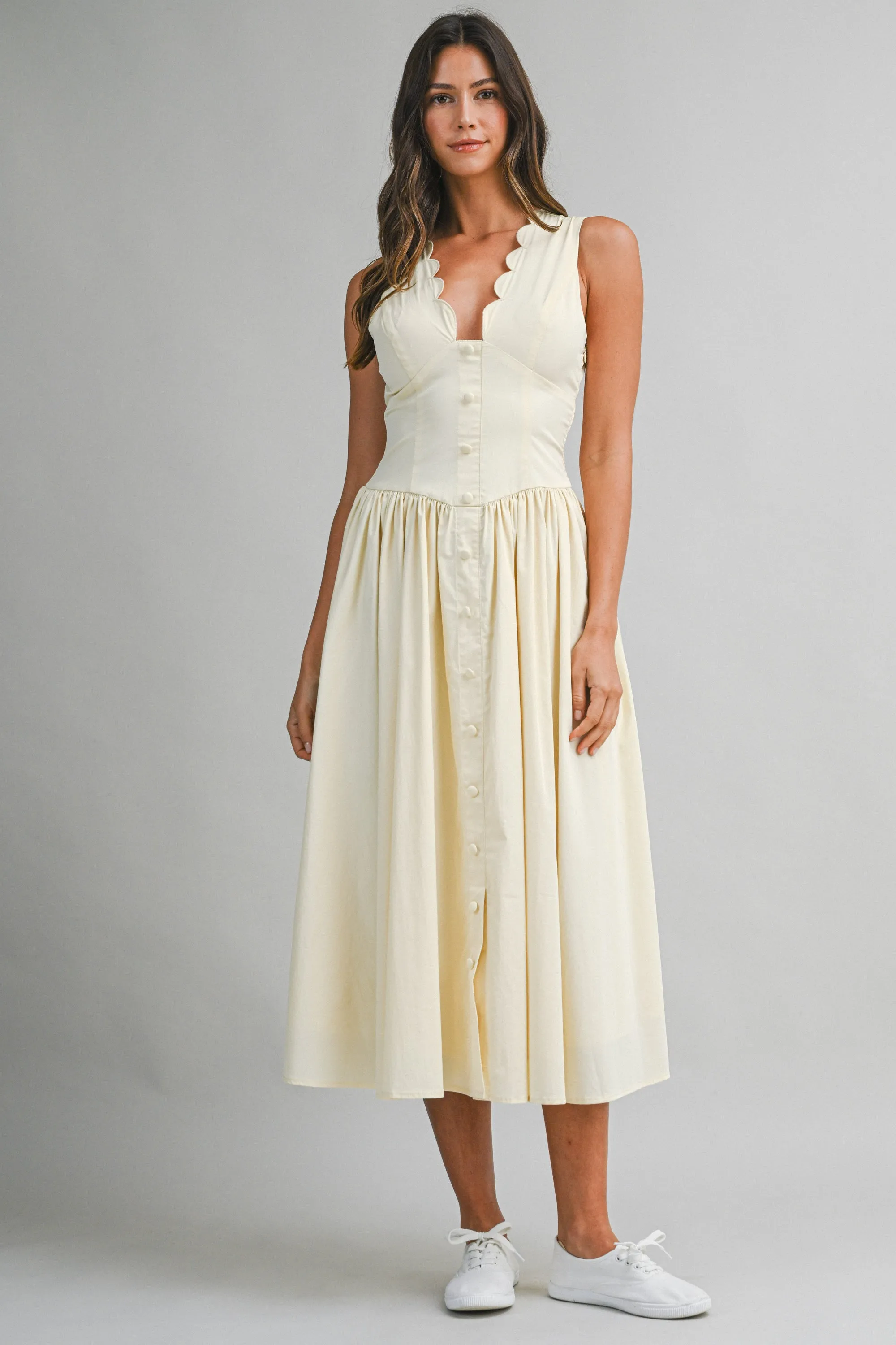 Poplin Scallop Midi Dress Yellow sold by Sand Dollar