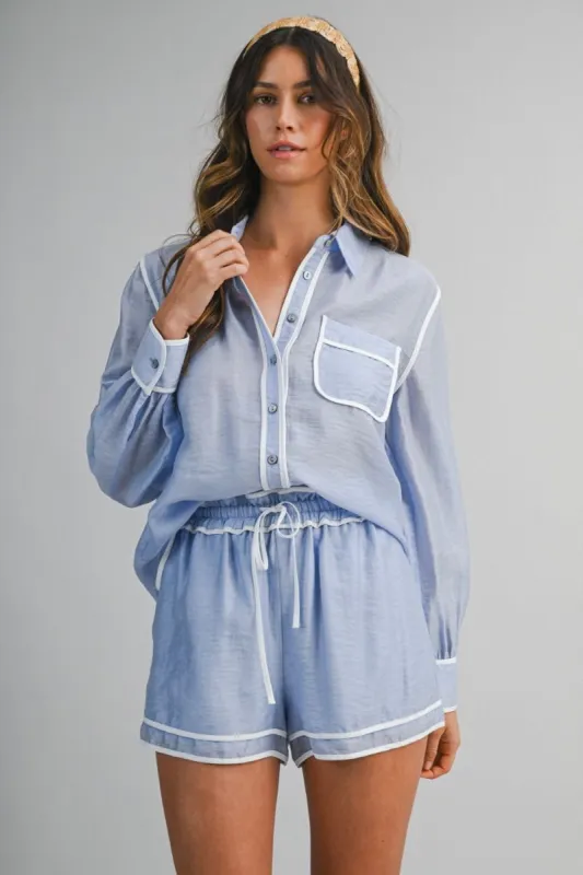 Contrast DetaiL Shirt and Short Set Blue made by MABLE