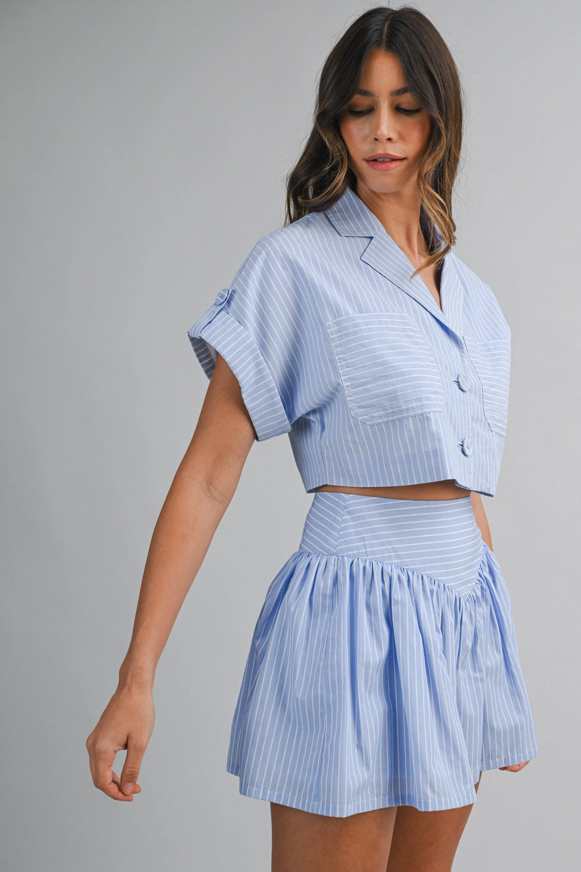 Stripe Crop Shirts and Skirt Set Blue sold by Sand Dollar product image thumbnail 3