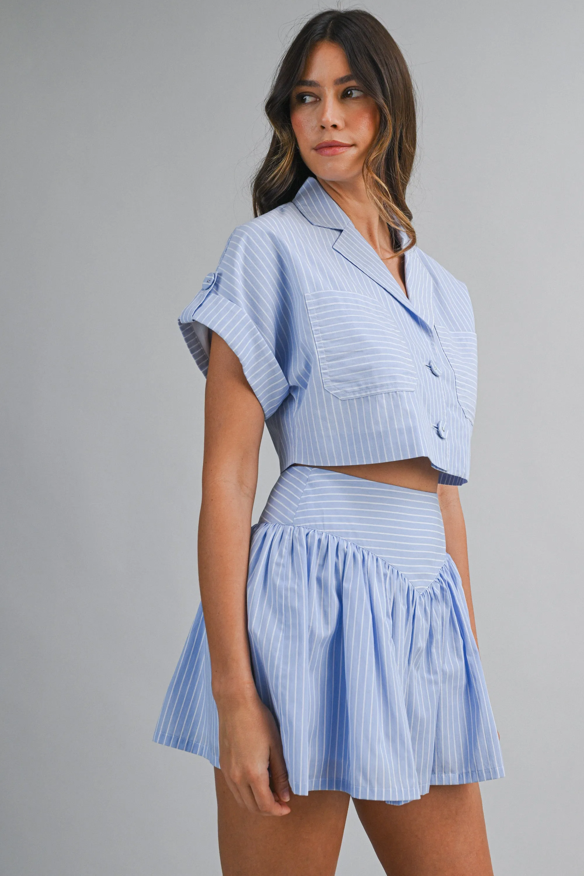 Stripe Crop Shirts and Skirt Set Blue sold by Sand Dollar product image thumbnail 2