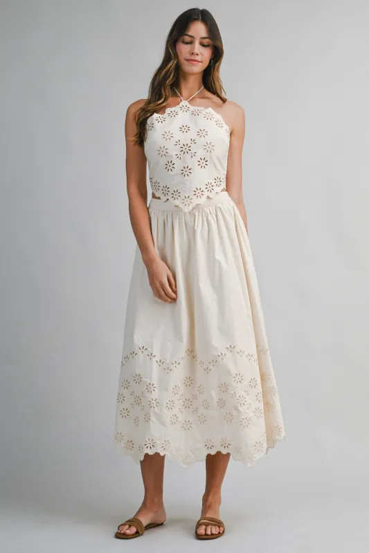 Eyelet Top and Skirt Set Ecru made by MABLE