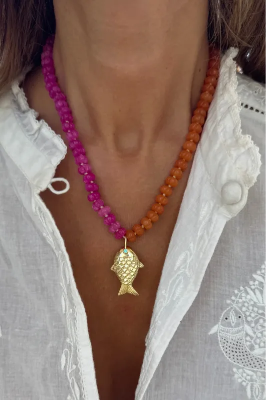 Raani Necklace Pink/Orange made by Sand Dollar