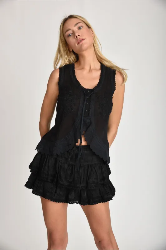 Cannes Embroidered Tank Top And Skort Black made by Sand Dollar