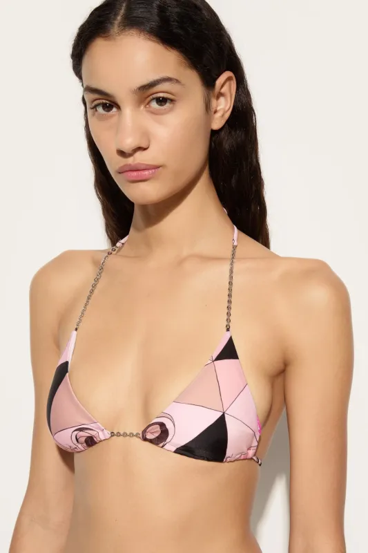 Occhi Print Triangle Bikini Top Nude made by Emilio Pucci