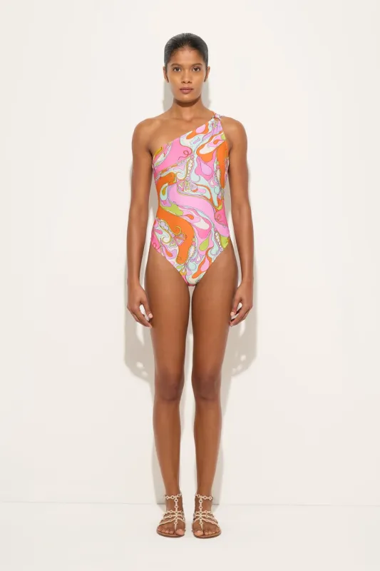 Orchidee Print One-Shoulder Swimsuit Multicolor made by Emilio Pucci