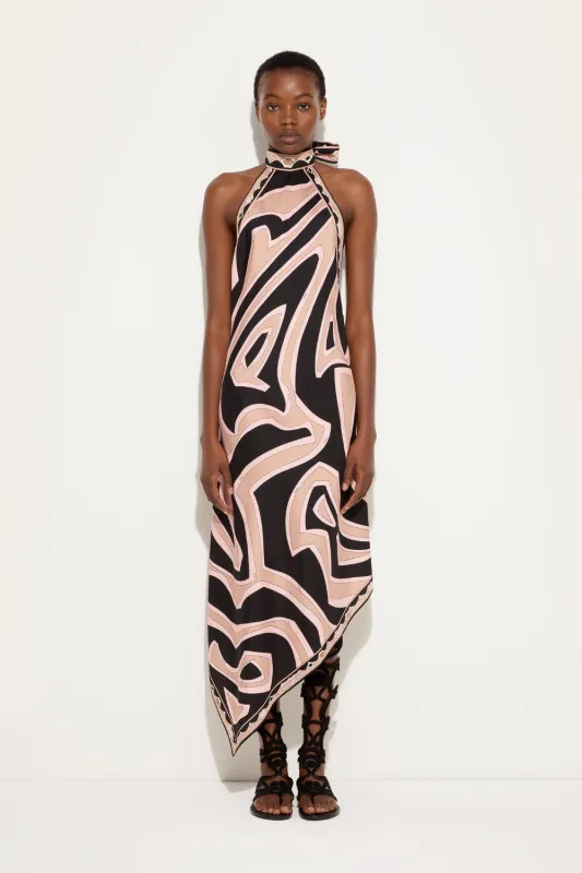 Labirinto Print Silk Dress with Halter Neckline Nude made by Emilio Pucci