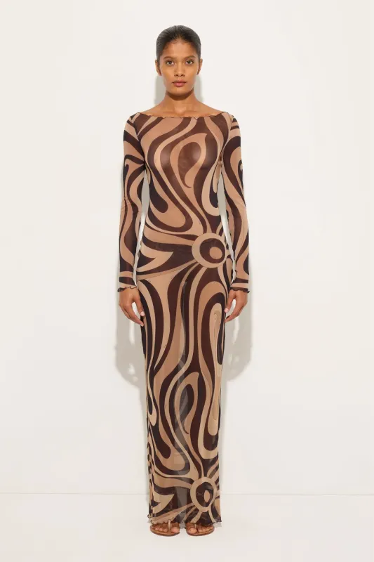 Marmo Print Tulle Dress Beige Nero made by Emilio Pucci