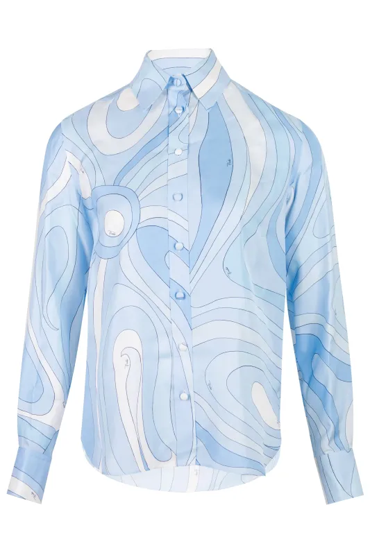 Marmo Print Silk Shirt Pale Blue made by Emilio Pucci