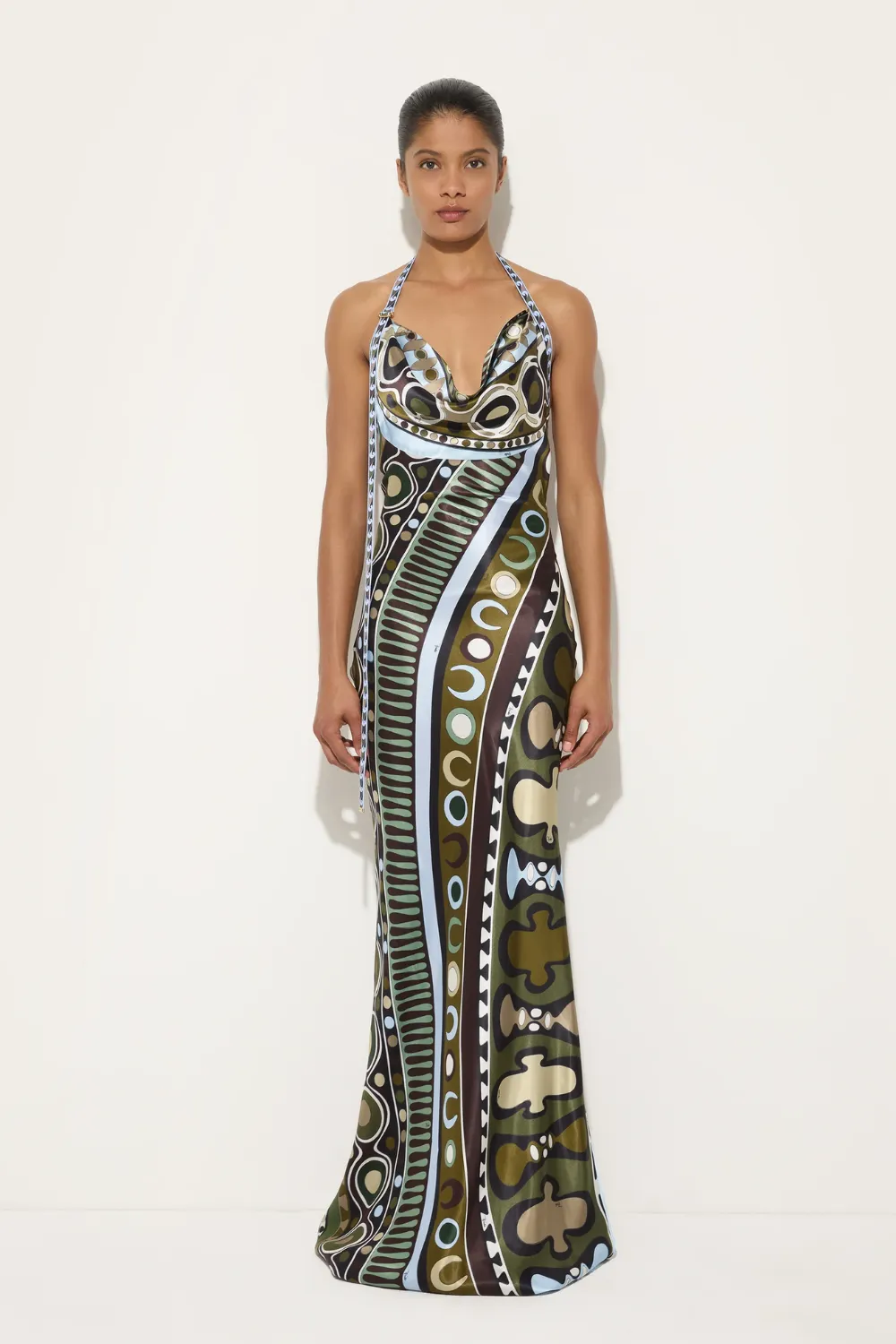 Soleil Print Satin Dress Khaki Blue sold by Sand Dollar product image thumbnail 2