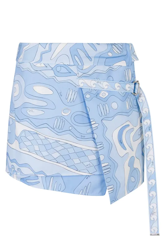Angoli Print Wrap Skirt Pale Blue made by Emilio Pucci