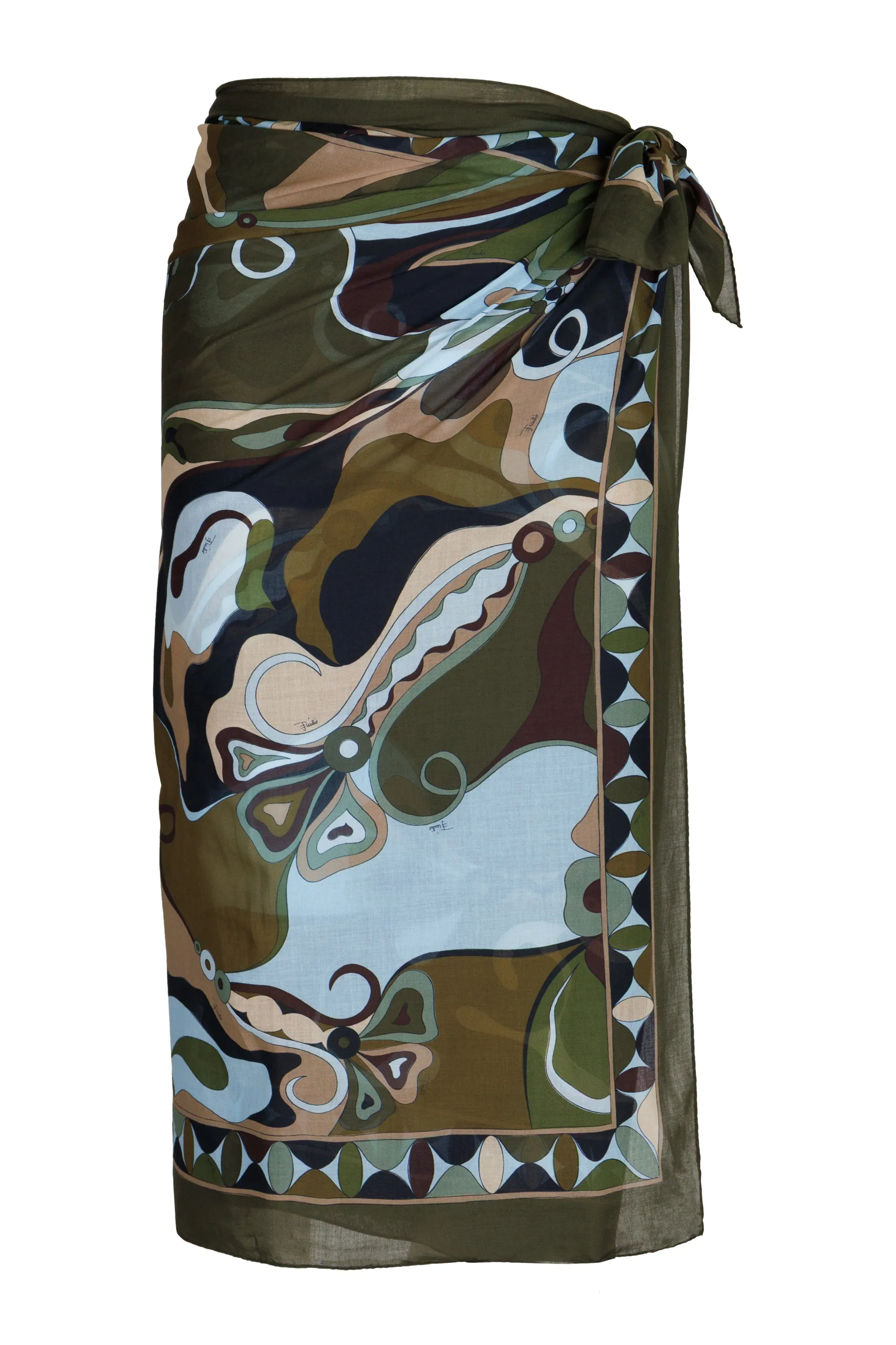 Orchidee Print Sarong Khaki Blue sold by Sand Dollar