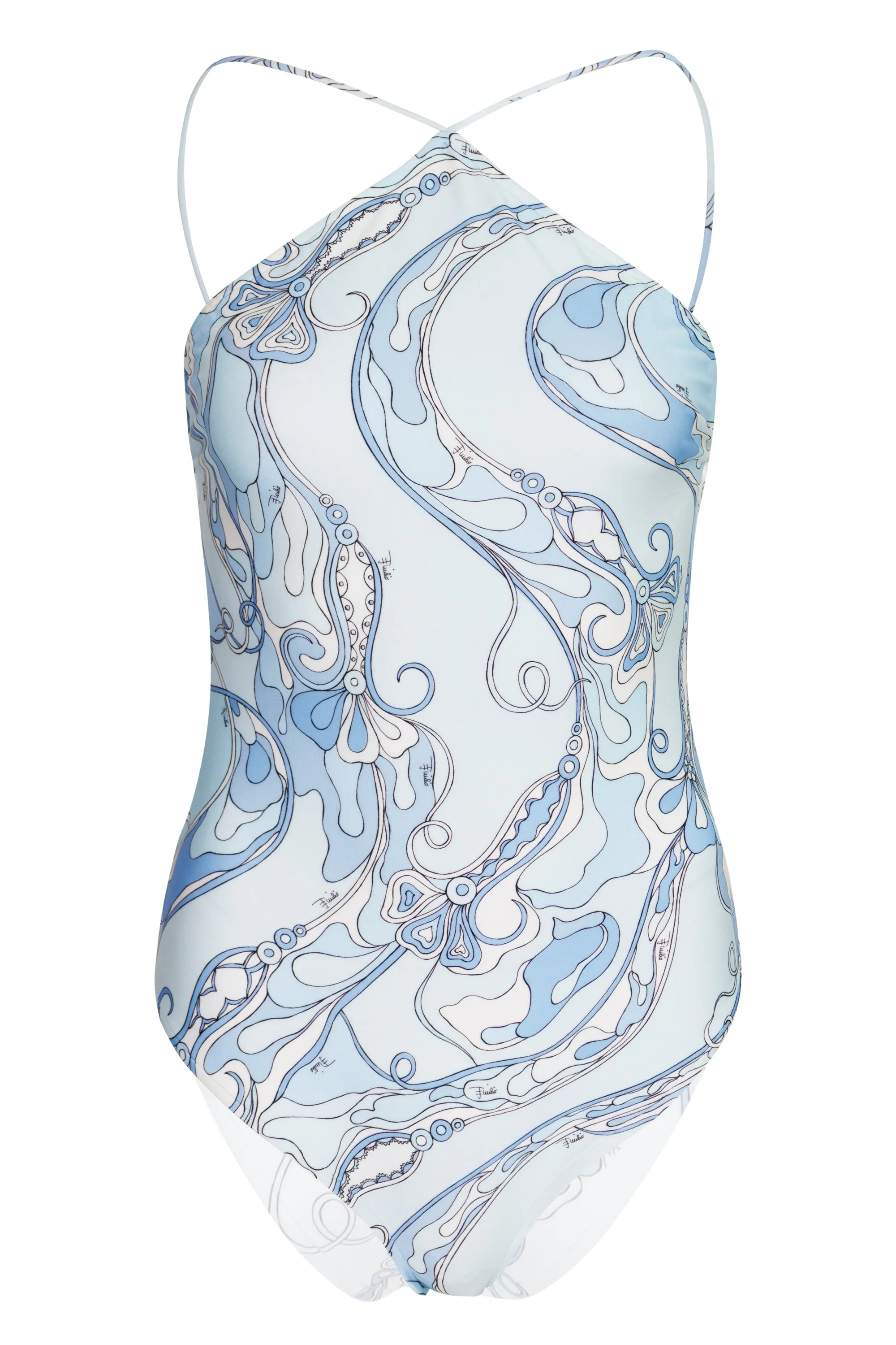 Orchidee Print Cross-Strap Swimsuit Pale Blue sold by Sand Dollar