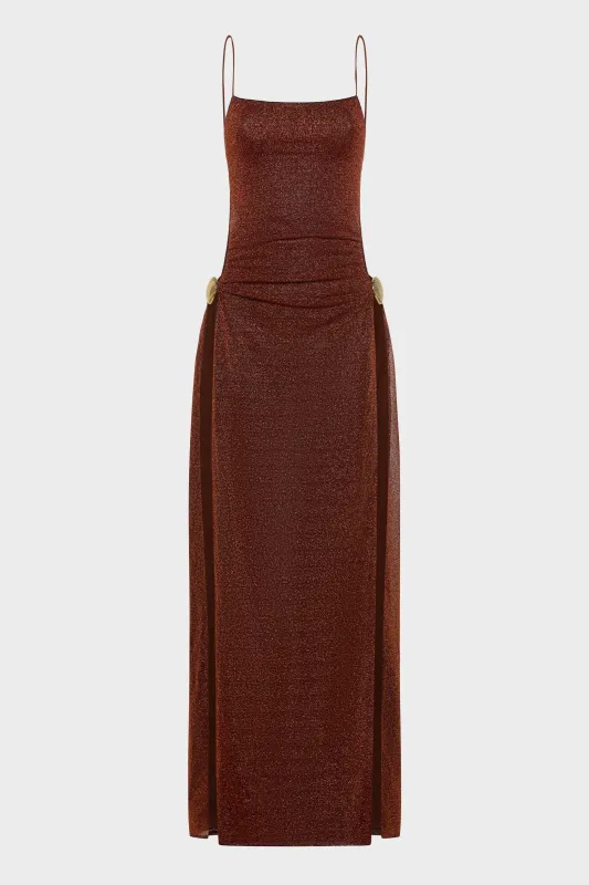 Lumiere Shell Long Dress Brown made by Oséree