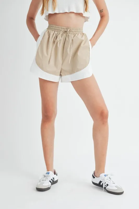 Kenia Elasticized Waist Shorts Taupe made by MABLE