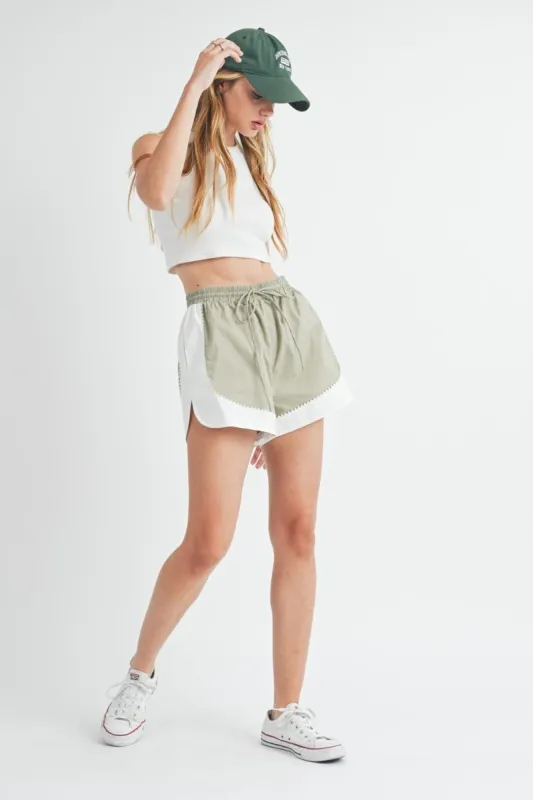 Kenia Elasticized Waist Shorts Light Olive made by MABLE