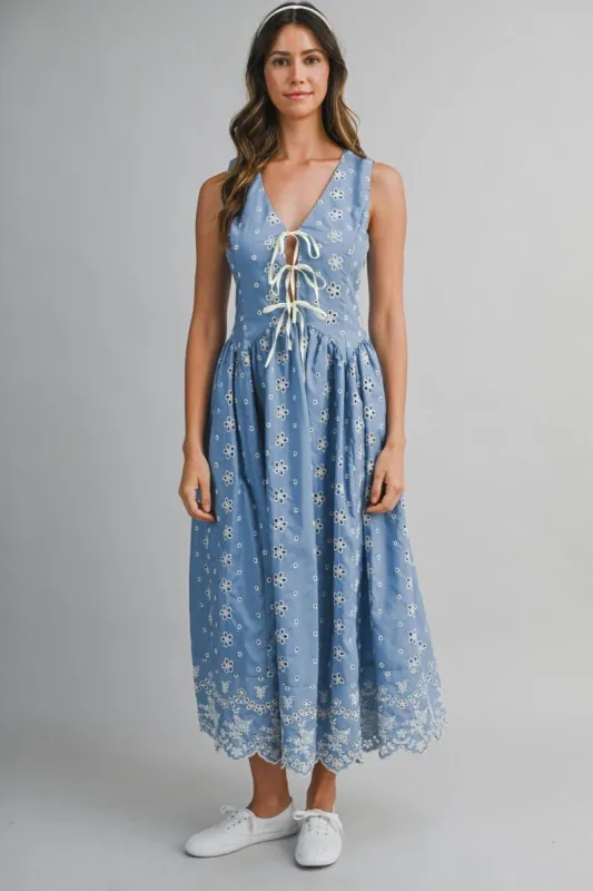 Scallop Hem Midi Dress Blue made by MABLE