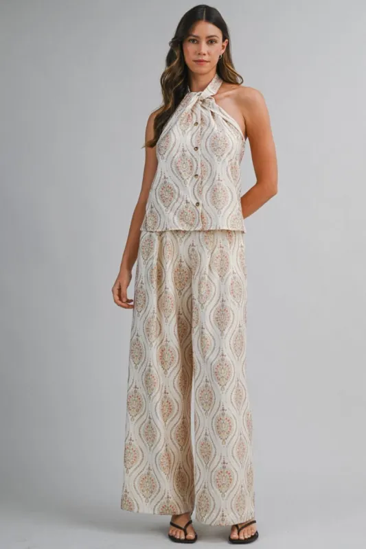 Halterneck Top and Pants Set Cream made by MABLE