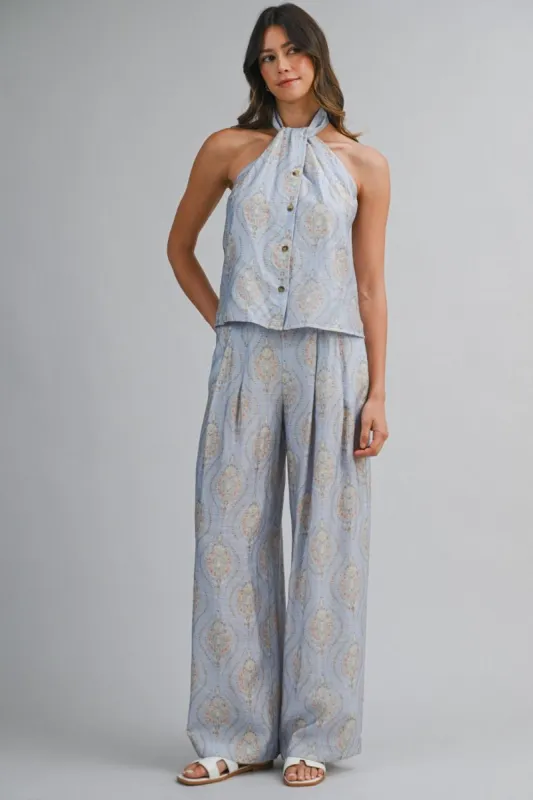 Halterneck Top and Pants Set Blue made by MABLE