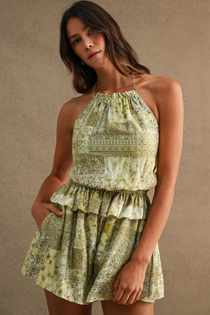 Floral Paisley Romper Green Multi sold by Sand Dollar