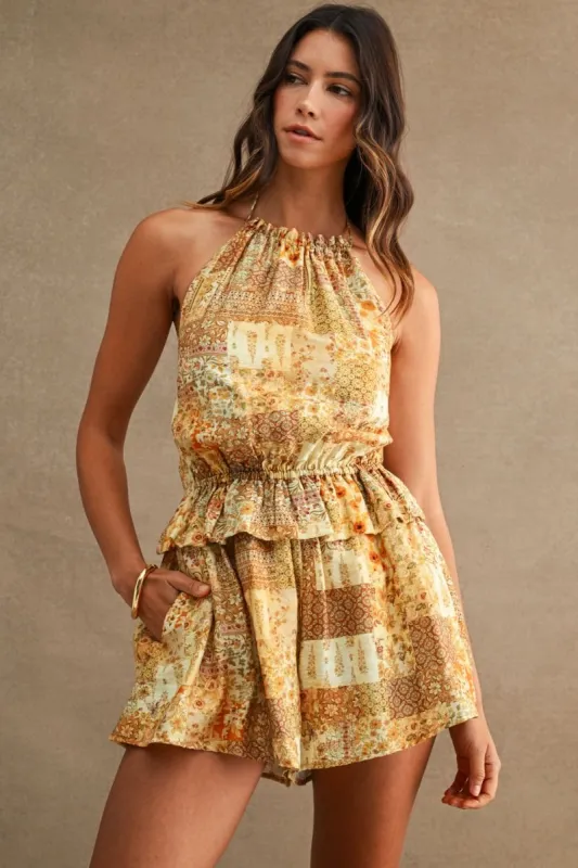 Floral Paisley Romper Dijon Multi made by MABLE