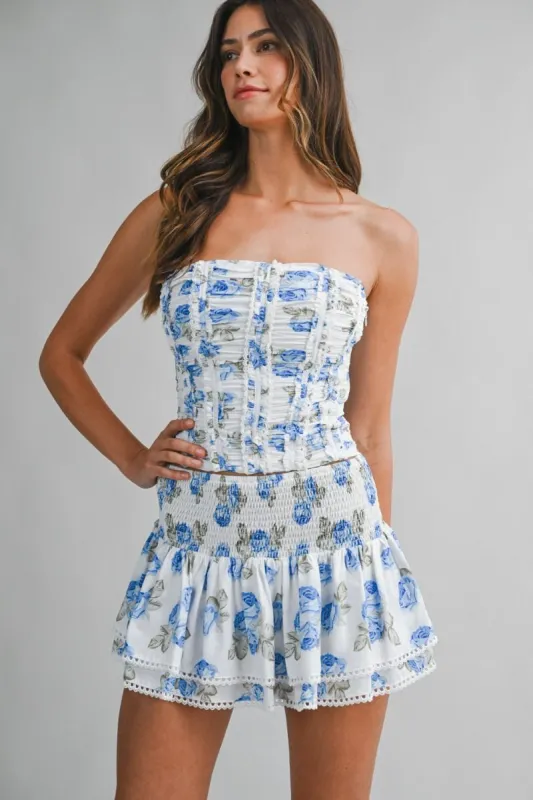 Floral Corset Top and Skort Set Blue made by MABLE