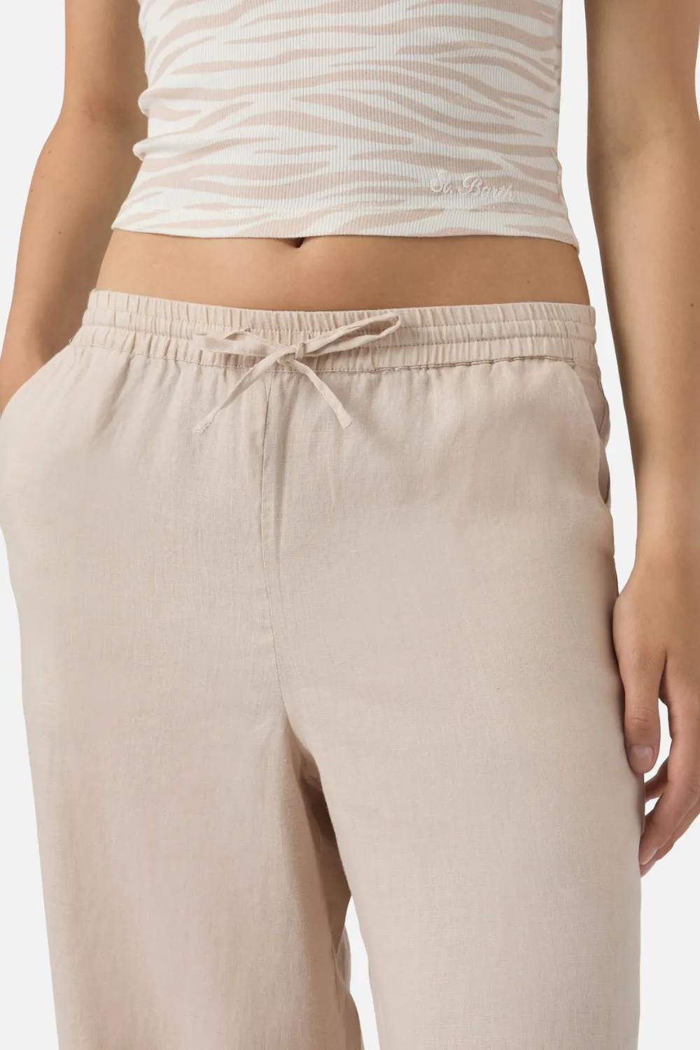 Irma Beige Linen Trousers with Frayed Hem sold by Sand Dollar product image thumbnail 2