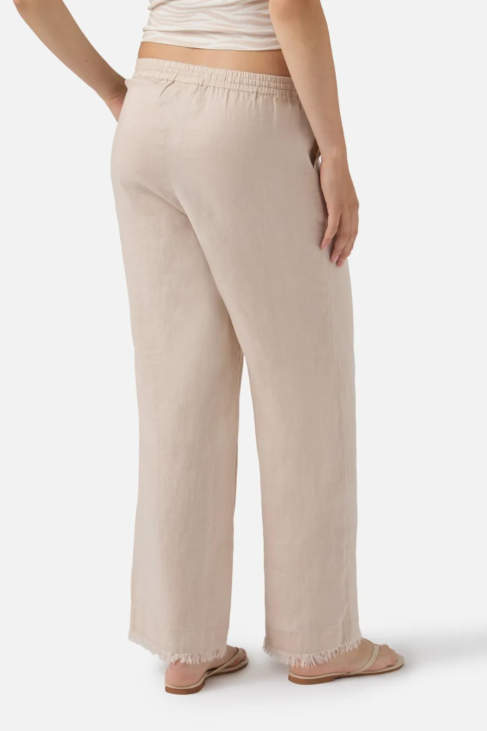 Irma Beige Linen Trousers with Frayed Hem sold by Sand Dollar product image thumbnail 3