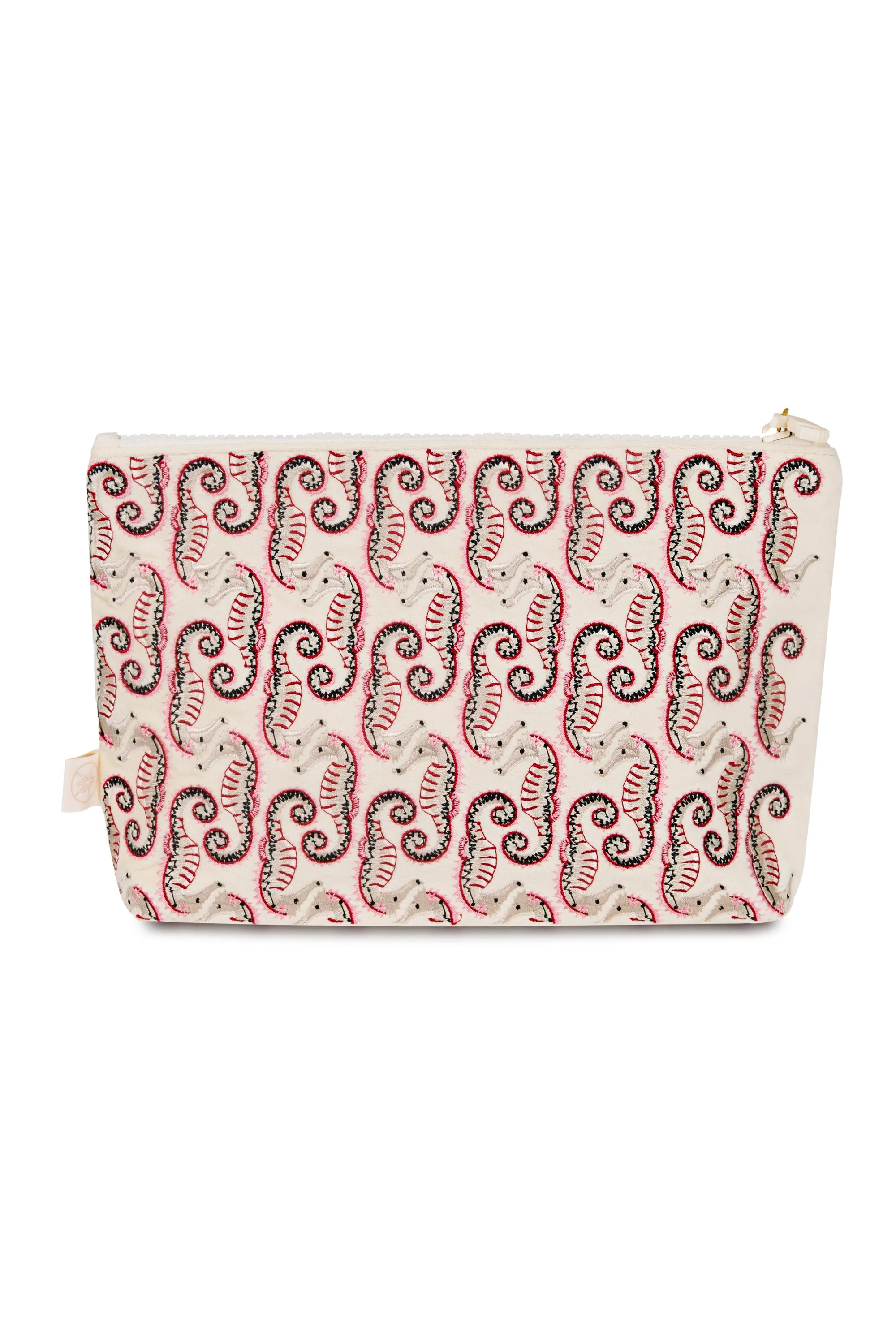 Seahorse Embroidered Wet Bikini Pouch Cream sold by Sand Dollar