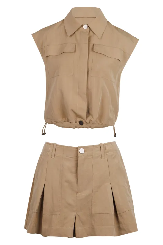 Top and Cargo Skirt Set Taupe made by MABLE