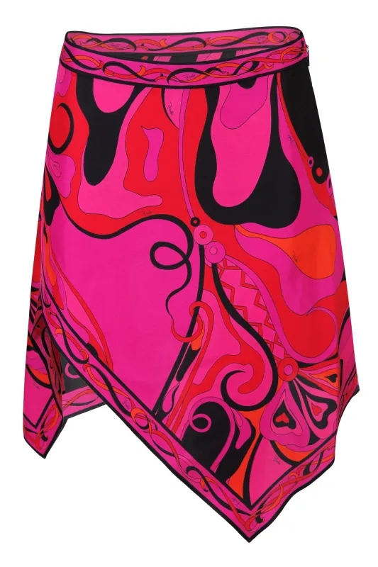 Orchidee Print Silk Scarf Skirt Fuchsia/Black made by Emilio Pucci