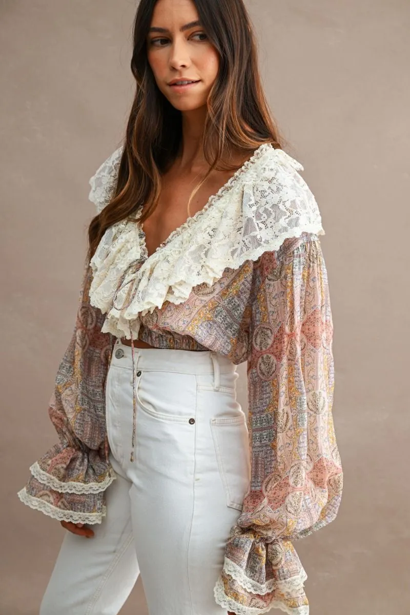 Ruffle Crop Top Rose Multi sold by Sand Dollar product image thumbnail 4