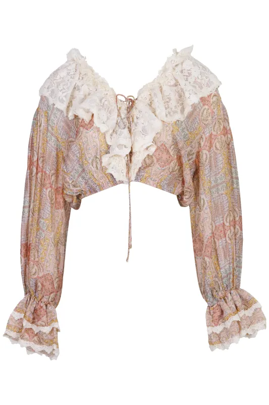 Ruffle Crop Top Rose Multi made by MABLE