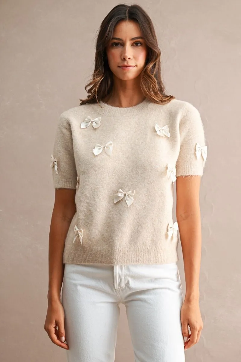 Ribbon Detail Knit Top Lt Taupe/Cream sold by Sand Dollar product image thumbnail 2