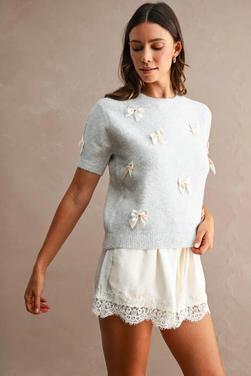 Ribbon Detail Knit Top Lt Grey/Cream sold by Sand Dollar product image thumbnail 4