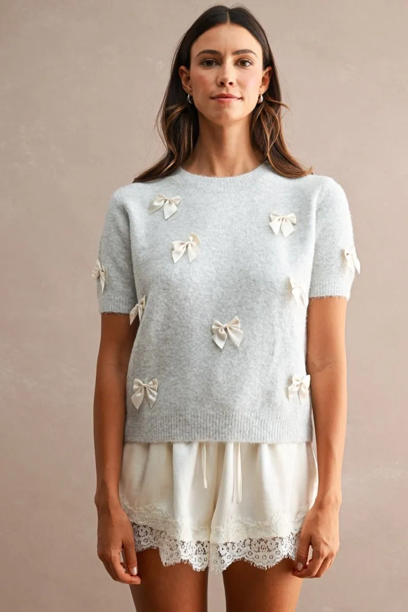 Ribbon Detail Knit Top Lt Grey/Cream sold by Sand Dollar product image thumbnail 2