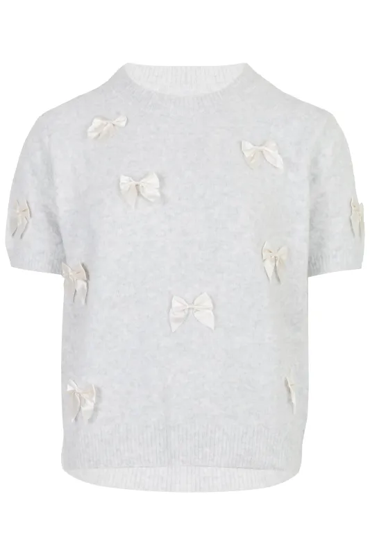 Ribbon Detail Knit Top Lt Grey/Cream made by MABLE