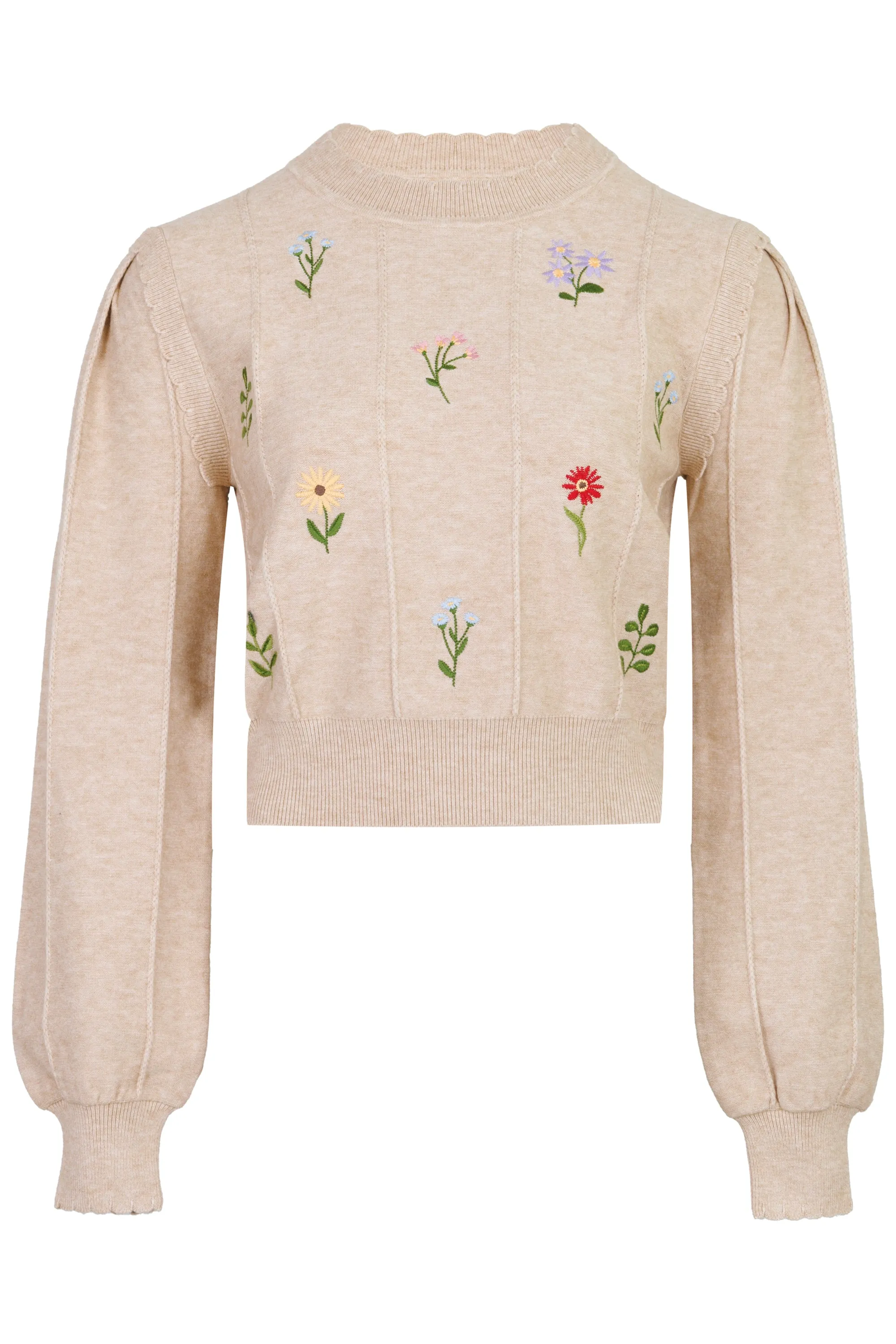 Floral Pointelle Sweater Top Taupe sold by Sand Dollar