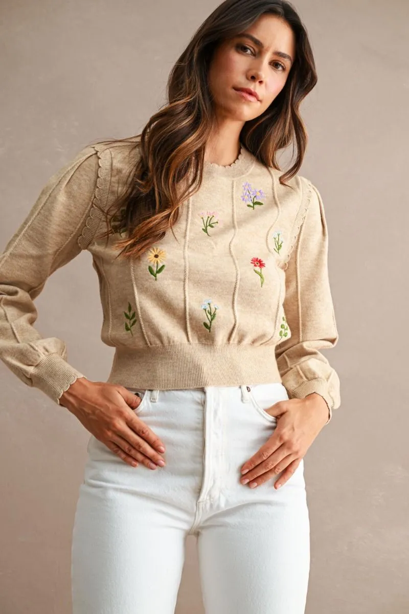 Floral Pointelle Sweater Top Taupe sold by Sand Dollar product image thumbnail 2