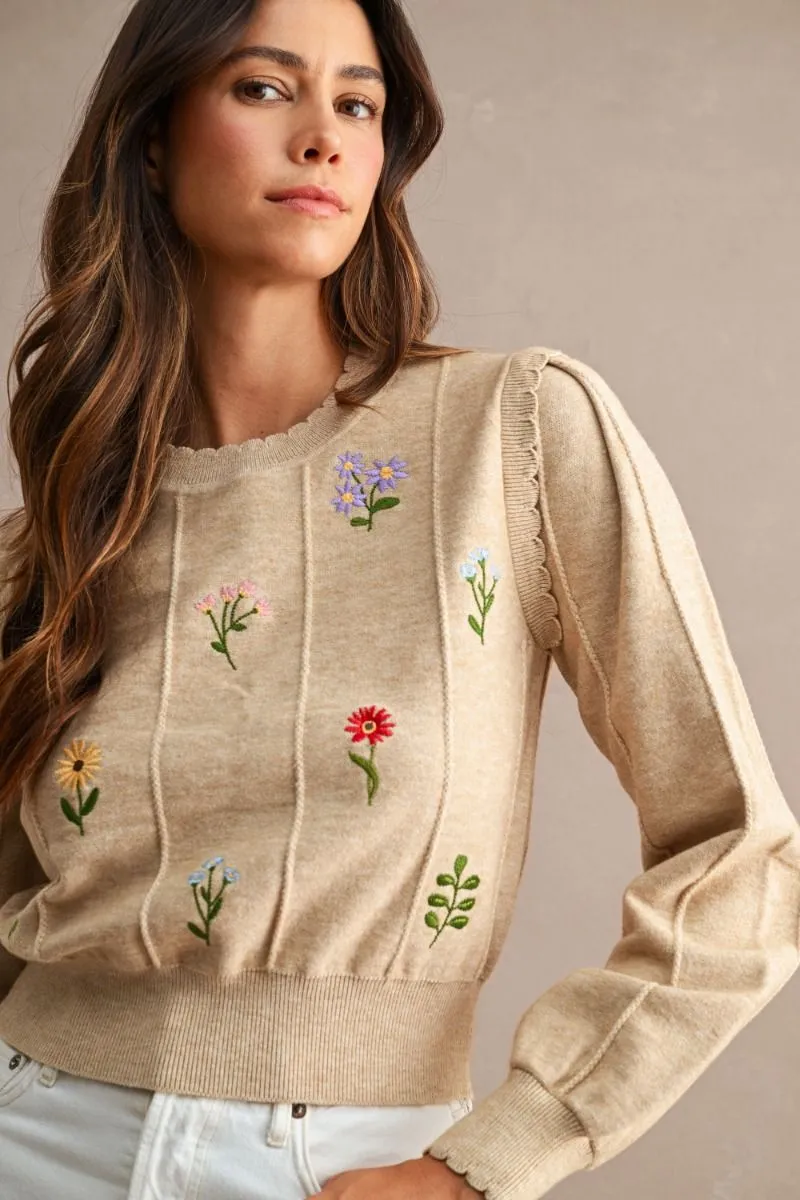 Floral Pointelle Sweater Top Taupe sold by Sand Dollar product image thumbnail 3