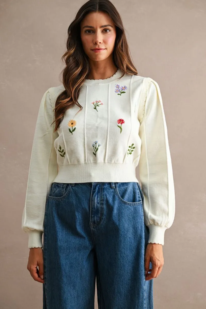 Floral Pointelle Sweater Top Cream sold by Sand Dollar product image thumbnail 3