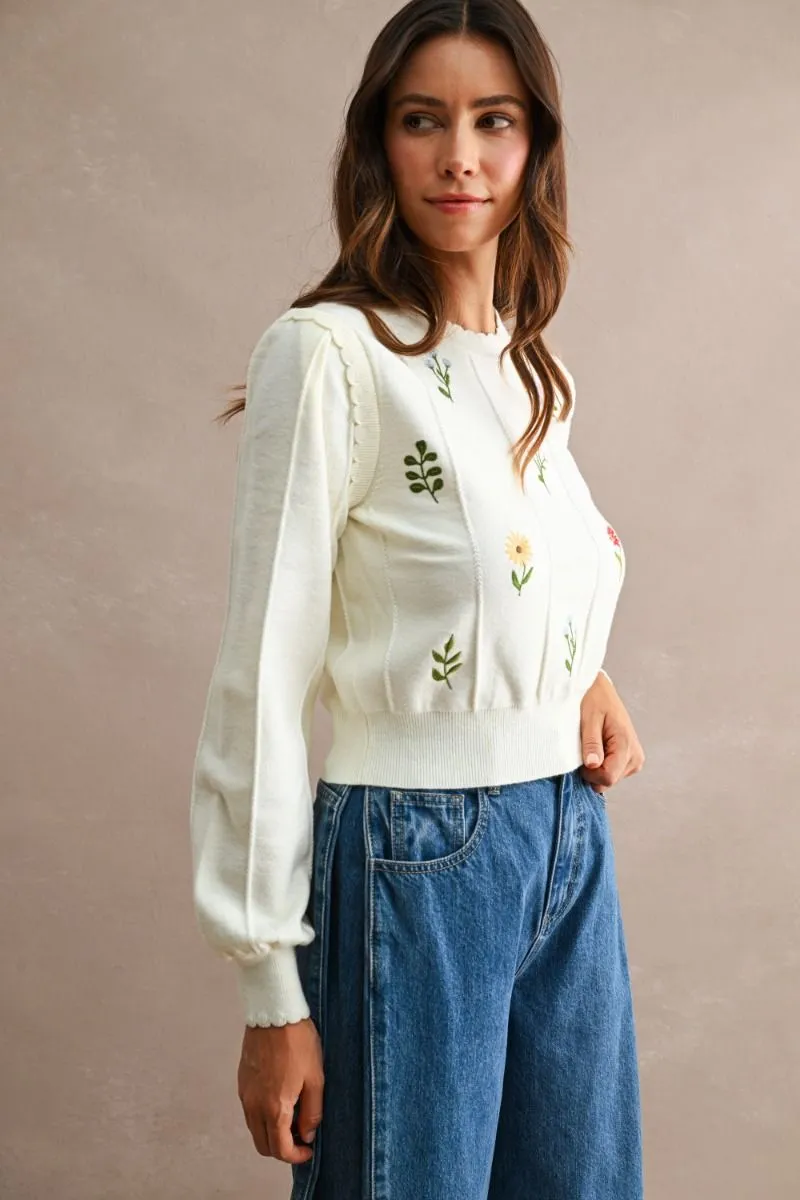 Floral Pointelle Sweater Top Cream sold by Sand Dollar product image thumbnail 5