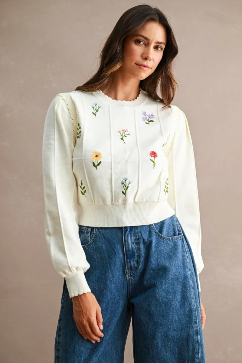 Floral Pointelle Sweater Top Cream sold by Sand Dollar product image thumbnail 2
