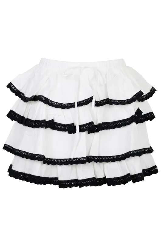 Ruffle Mini Skirt with Trim Off White made by MABLE