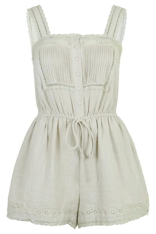 Lace Trim Romper Sage made by MABLE